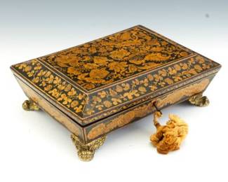 English Antique Hand Painted and Lacquered Vanity Casket, with Original Key 