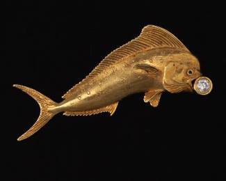 CR Buck Co. Exceptional Gold, Emerald and Diamond MahiMahi Slider 