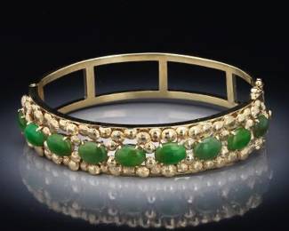 GUMPS Gold and Green Jadeite Jade Bangle 