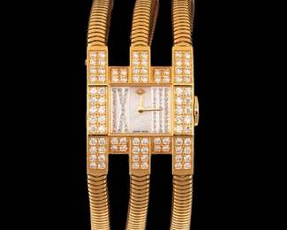 Van Cleef Arpels Vintage Liane Collection 18K Gold and Diamond Swiss Made Dress Quartz Watch with Triple Tubogas 18K Gold and Diamond Bracelet 