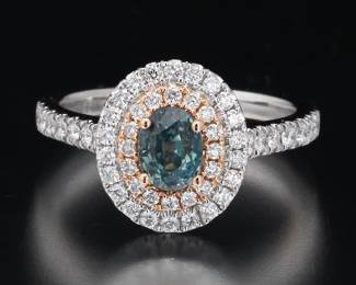 Ladies Gold, Teal Sapphire and Diamond Ballerina Ring 