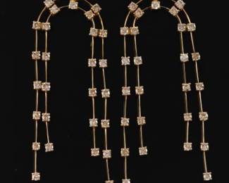 Ladies Pair of 18K Gold and Diamond Cascade Earrings 