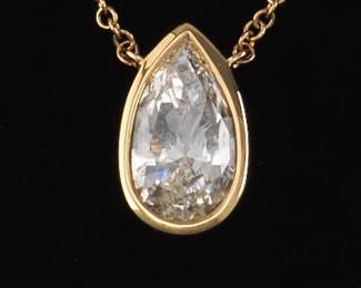 Ladies Gold and 1.22 Ct Pear Cut Solitaire Diamond Necklace 