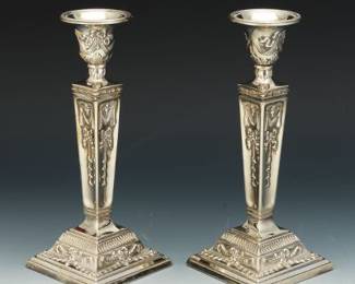 Pair of Antique NeoClassical Silver Plated Candlesticks