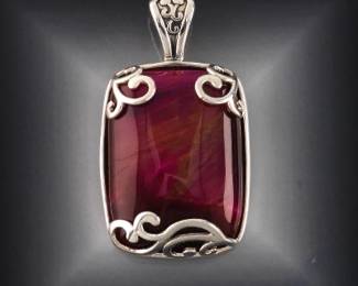 Ladies Sterling Silver and Large Ruby Cabochon Pendant 