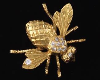 Herbert Rosenthal Gold and Diamond Bee Brooch 