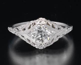 Ladies Edwardian Gold and Diamond Solitaire Ring 
