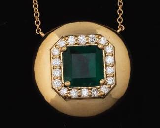 18K Gold Emerald and Diamond Pendant
