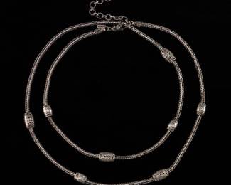 Sarda Sterling Silver Stations Chain Long Necklace 
