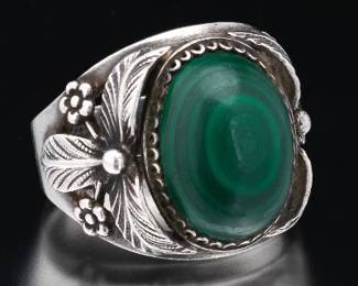 Ladies Vintage Silver and Malachite Ring 