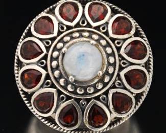 Ladies Sterling Silver, Garnet and Labradorite Oversized Fashion Ring 