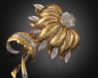 TOLIRO Italian TwoTone Gold and Diamond Floral Pin Brooch 