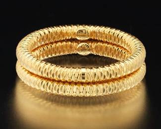 Pair of Italian Gold and Diamond Design Bands 