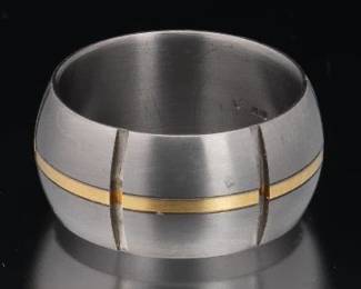 Titan and 18K Gold Wide Band, in Tiffany Steamerica Style 