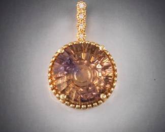Ladies Gold, 9 Ct Fancy Cut Ametrine and Diamond Pendant 