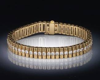 14K Yellow Gold and Diamond Bracelet 