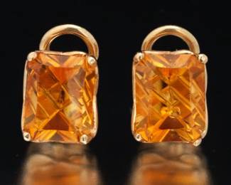 Ladies Pair of Gold and Amber Citrine Ear Clips 