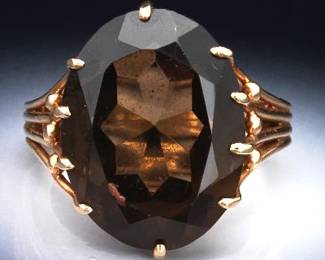 Ladies Vintage Gold and Smoky Quartz Ring 