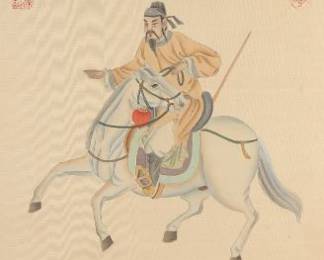 Antique Chinese Painting of Qianlong Emperor Horse Riding, as Homage by Emperor Jiaqing, ca. Qing Dynasty 