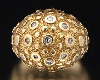 Ladies Vintage Gold and Diamond Dome Ring, in Tiffany Style 