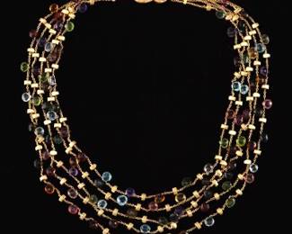 Marco Bicego Paradise Italian 18K Gold and Gem Stones FiveStrand Necklace 