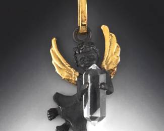 Gold, Silver and Crystal Angel Charm Pendant 