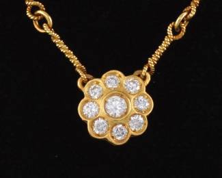 Ladies 18K Gold and Diamond Fancy Link Necklace 