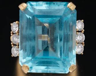 14K Yellow Gold and Aquamarine Cocktail Ring 