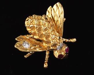 Herbert Rosenthal Gold and Diamond Baby Bee Brooch 