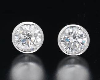 Ladies Pair of Gold and 1.50 Ct Total Diamond Ear Studs 
