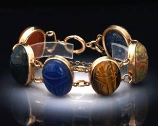 DEri Gold Filled and Multi Color Gem Stones Oversized Scarabs Bracelet 