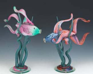 Bernadette North Fish in Seaweed Glass Sculptures