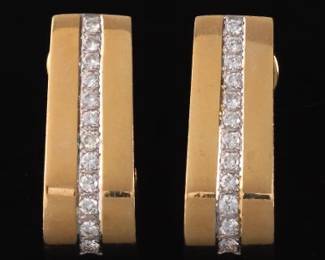 14K Yellow Gold and Diamond Carolyn Davidson Swoosh Earrings 