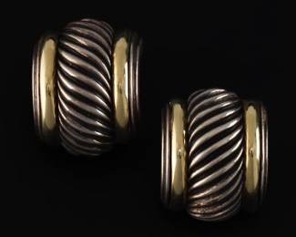 David Yurman Pair of Gold and Sterling Silver Dome Earrings 