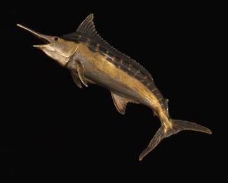 CR Buck Co. Exceptional 18K Gold and Black Onyx Patinated Marlin Slider 