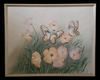 Gorgeous Original Floral Butterfly Oil Painting on Canvas by Jacque