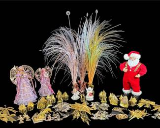 Gold, Mirrored, and Figurative Christmas Decor Ornaments, Angels, Jingle Bell Rock Santa
