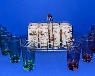 Vintage MCM Glassware Collection Libbey Golden Foliage Swirl Sets