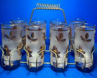 Stunning MCM Libbey Golden Foliage Frosted Highball Set ... So Collectible