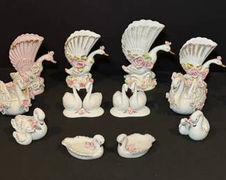 Vintage Porcelain Figural Decor Collection Vases Trinket Boxes