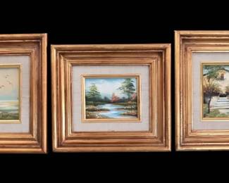 Vintage Original Oil Painting Trio of Taiwan Imports in Gilded Frames