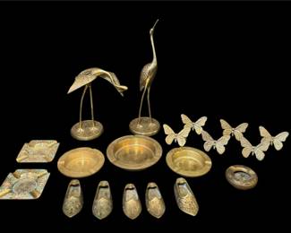 Vintage Brass Accessories Cranes, Ashtrays, Napkin Rings... These Are Nice