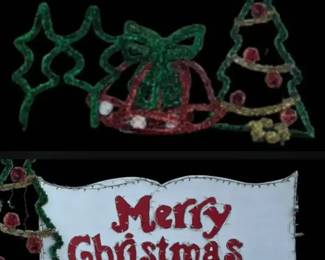 Massive Outdoor LightUp Christmas Decor Lot 8ft Sign, Tree, Bells, Holly