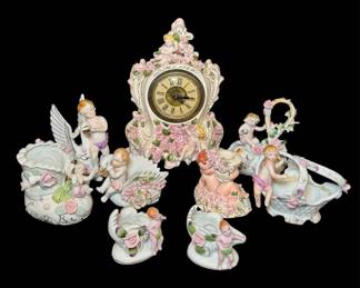 Vintage Porcelain Charming Cherub Rose Decor