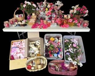 Pretty in Pink Large Lot Flowers, Ribbons, Vases, and Baskets... Get it at Great Auction Prices