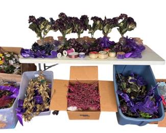 Massive Purple Gold Floral Collection Vases, Ribbons.. Get it at Great Auction Prices