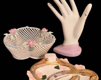 Belleek Porcelain Basket Jewelry Holders