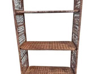 Vintage Dark Brown Rattan Arched Bookshelf