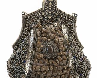 Vintage Beaded Evening Bag with Ornate Metal Frame