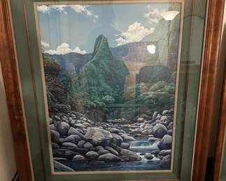 Richard Fields. 1987 Original Painting. Frame is Koa Wood Linen Mat 54" x 44 1/4" Painting is 40" x 30 1/4"